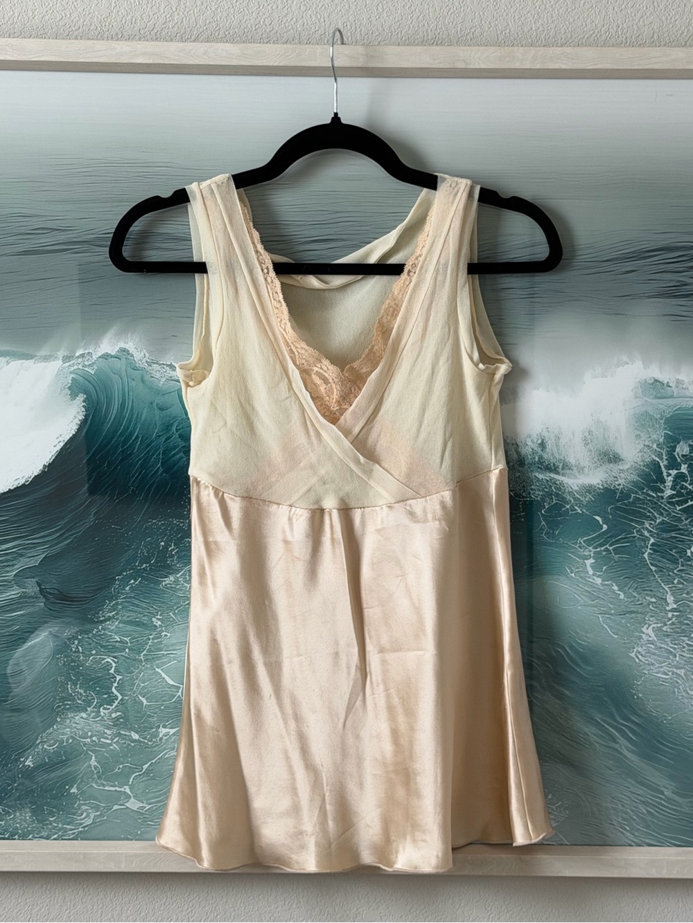 Cream Satin Lace Trim Sleeveless Slip Top